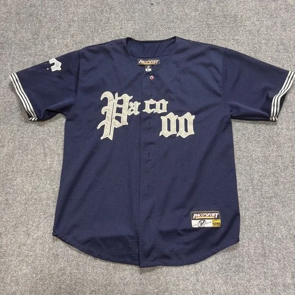 VTG Y2K Paco Sports Jersey Men's L Navy Blue Baseball Jersey Mesh Hiphop 00s - Picture 1 of 8